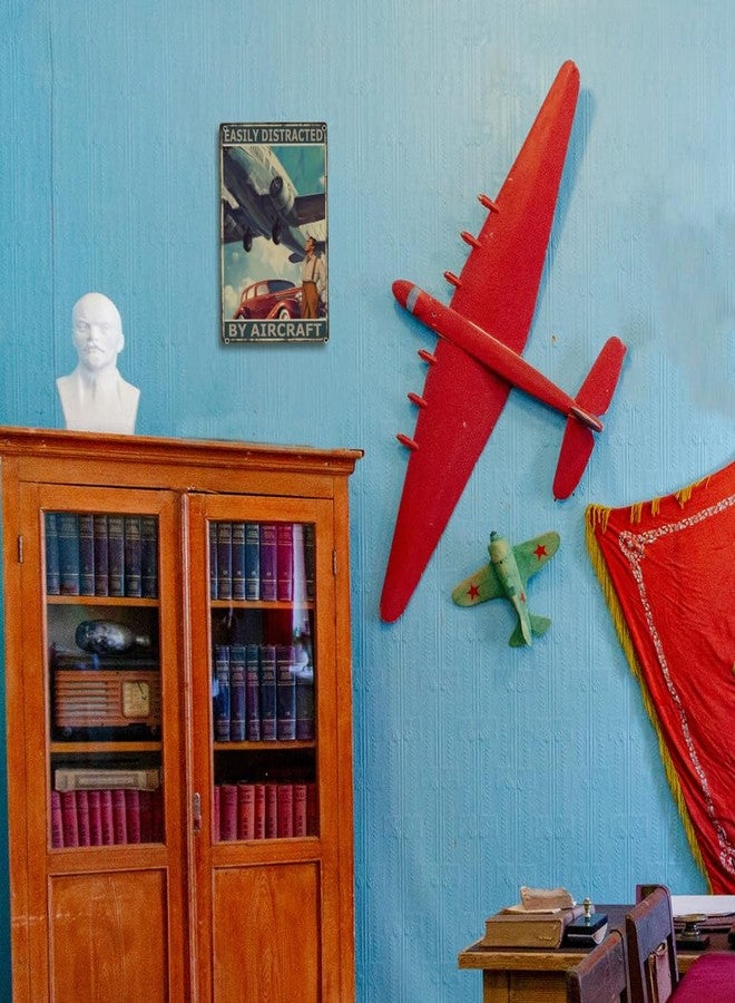 DOODLREAM Vintage Airplane Wall Decor Metal Tin Sign Easily Distracted By Airplanes Retro Poster for Home Room, Man Cave Garage Office Wall Decor Plane Aviation Enthusiast Military Fan Gift 8 x 12 Inch - Image 4